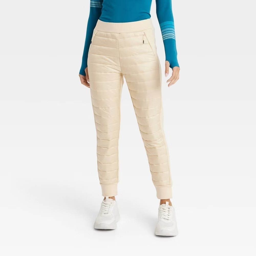 Women's Quilted Puffer Pants by JoyLab Ivory Size M New With Tags
